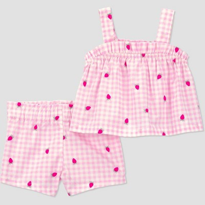 Carter's Just One You® Baby Girls' 2pc Strawberry T-Shirt and Shorts Set - Pink Newborn | Target