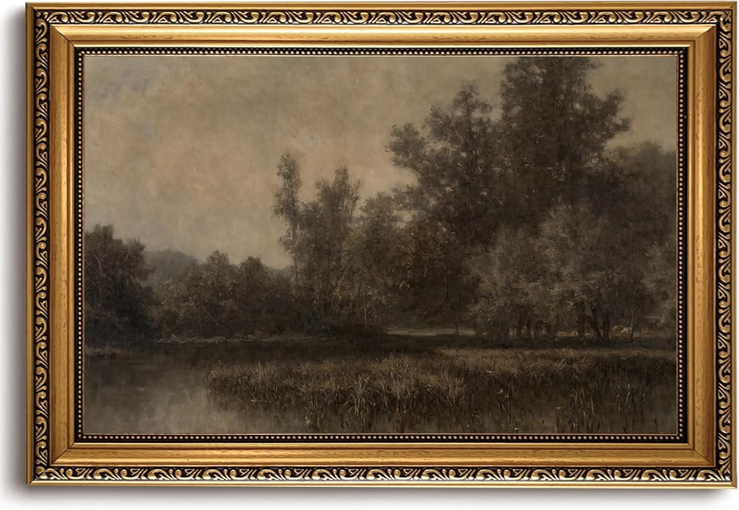 LHHJDIO Vintage Gold Framed Wall Art Moody Landscape Canvas Wall Art Farmhouse Fall Picture Wall Decor Rustic Landscape Art Prints for Living Room Bedroom Office 16"x24" | Amazon (US)