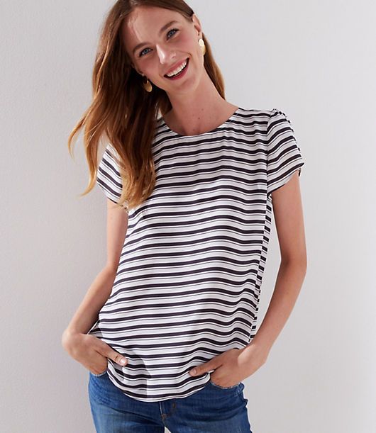 LOFT Petite Striped Button Back Top | LOFT