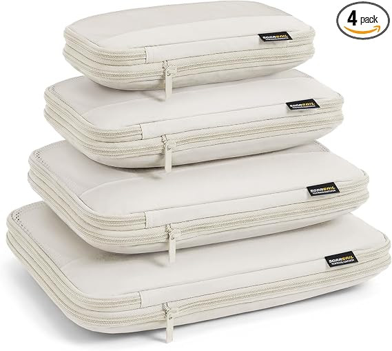 4 Piece Compression Packing Cubes for 3–7 Day Travel, Off White | Wrinkle-Resistant Memory Fabr... | Amazon (US)
