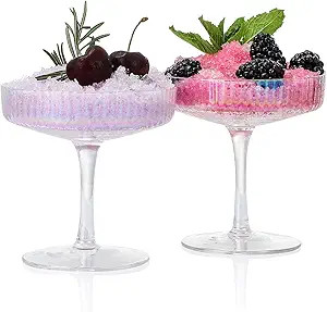 Amazon.com | Iridescent Coupe Glasses set of 2 Vintage Stem Design for Manhattan Cocktail Champag... | Amazon (US)