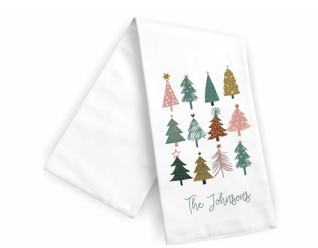 Boho Christmas Tree Personalized Kitchen Towel / Tea Towel / - Etsy | Etsy (US)