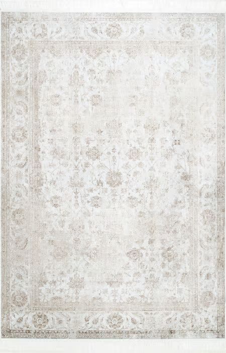 Ivory Fading Floral Fringe Area Rug | Rugs USA