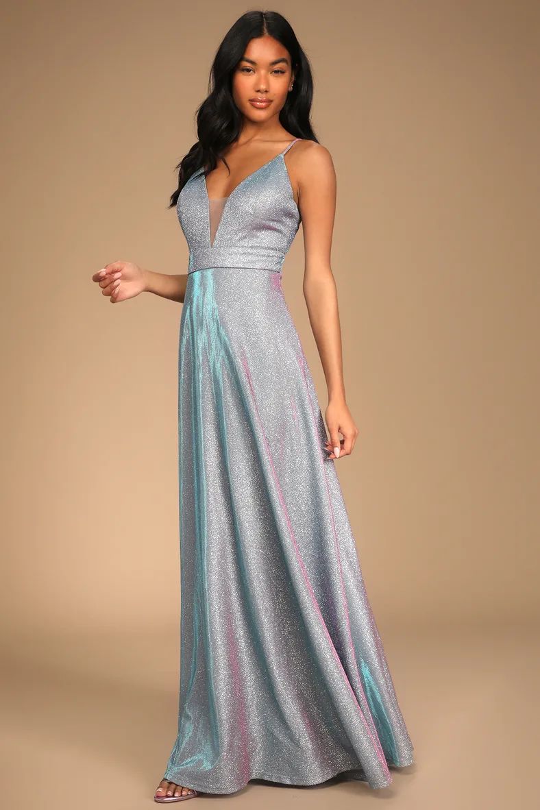 Party Night Shiny Light Blue Iridescent Maxi Dress | Lulus (US)