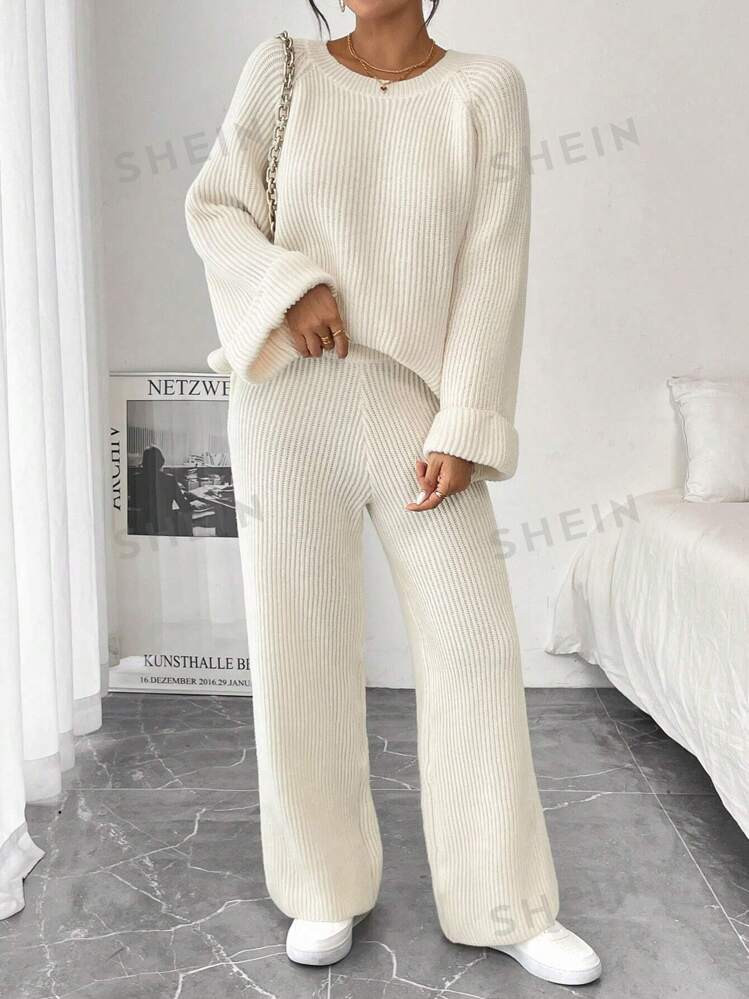 SHEIN Relaxiva 2pcs Women's Loose Casual Slouchy Knit Sweater Set | SHEIN
