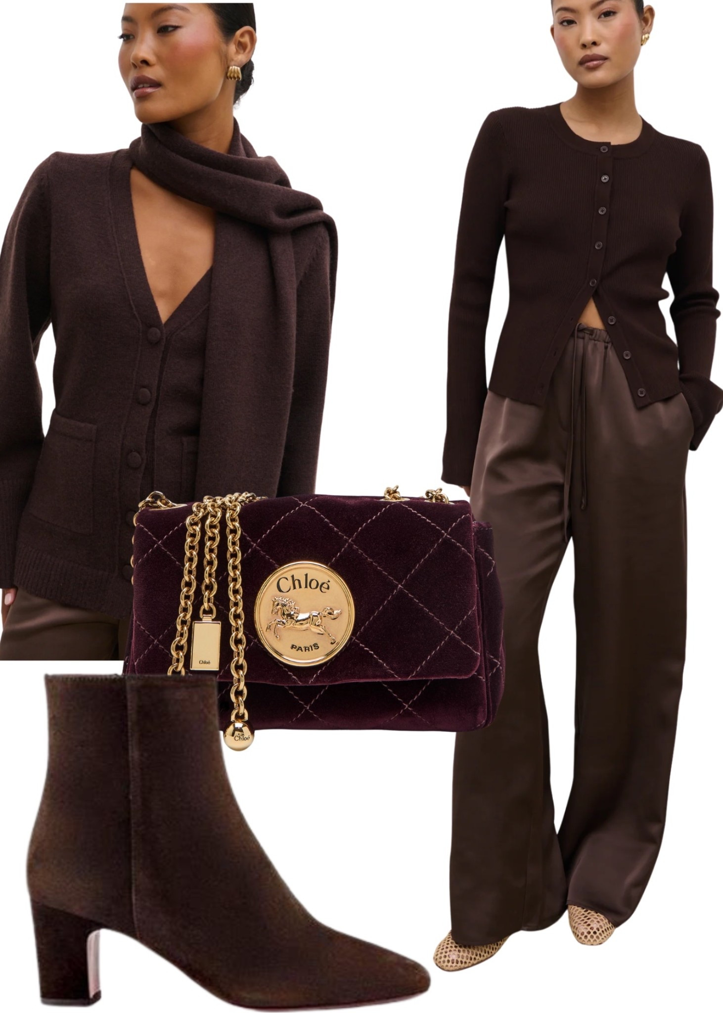 ✨ Rich chocolate tones for fall 🍂 The perfect mix of cozy + luxe — from tailored cardigans to wide-leg satin trousers, styled with velvet boots and a statement Chloé bag. A timeless outfit formula you’ll wear on repeat this season.

#LTKuk #LTKstyletip #LTKluxury