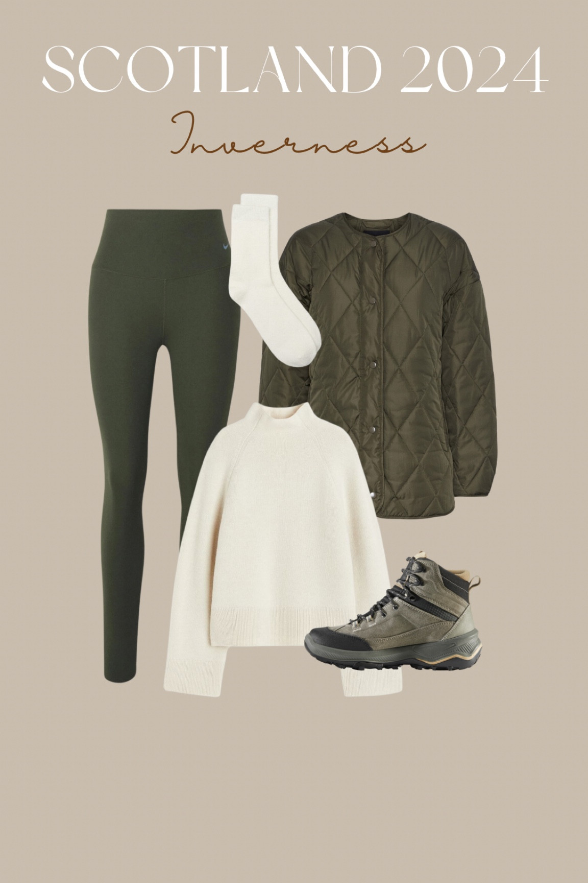 Green leggings, green sportslegging, green quilted jacket, white sweater, hiking shoes 

#LTKautumn #LTKnederlands #LTKeurope
