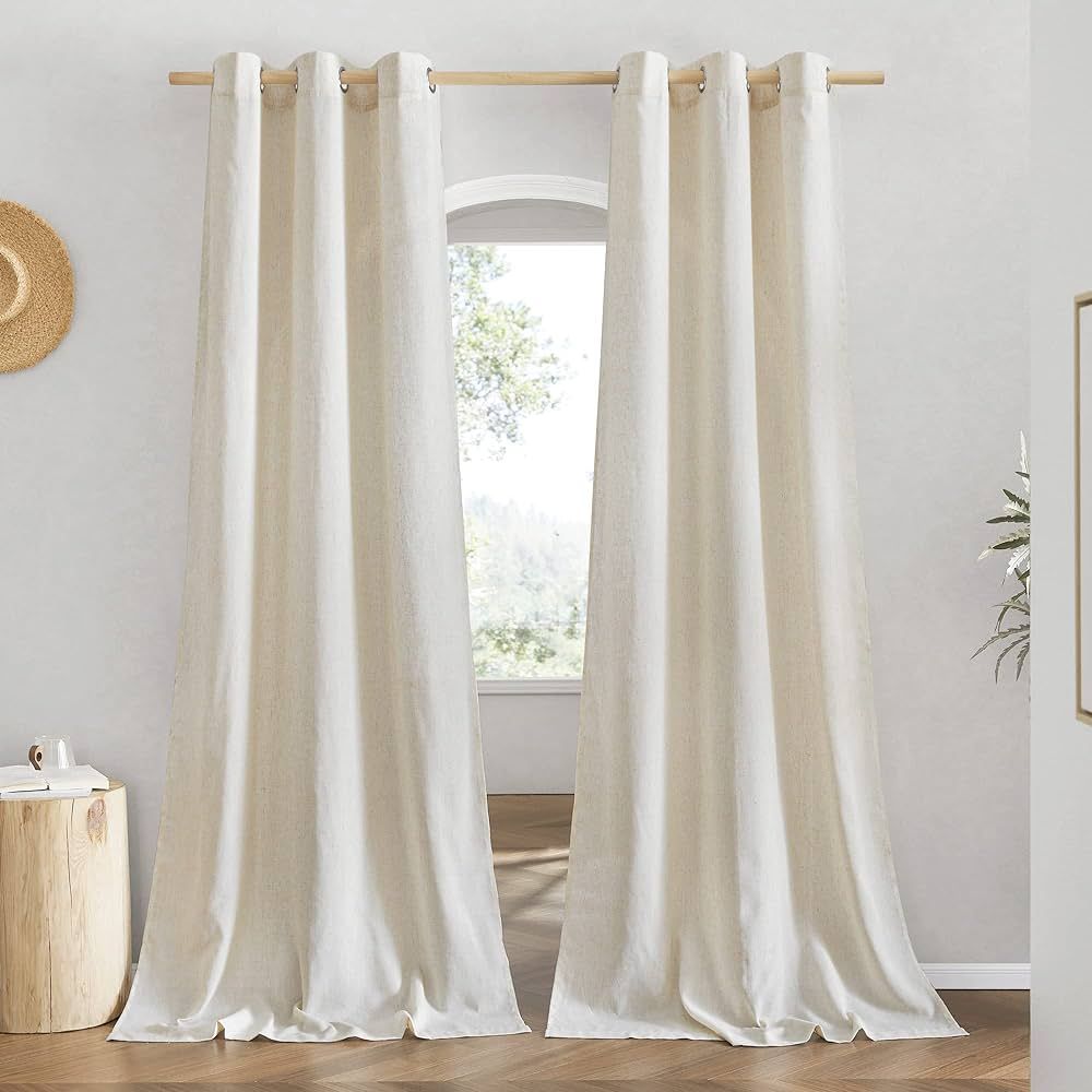 NICETOWN Linen Curtains for Windows 90 inch Long, Grommet Semi Sheer Vertical Drapes Privacy Adde... | Amazon (US)