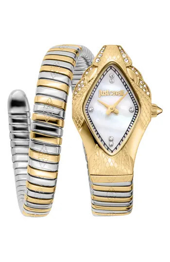 Just Cavalli Snake Wraparound Bracelet Watch, 22mm x 36.5mm in Two Tone Silver & Gold at Nordstrom Rack | Nordstrom Rack