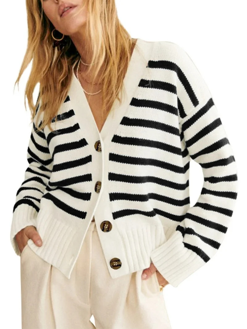 SHEWIN Women's Sweaters Fall Striped Open Front Cardigan Knit Long Sleeve Loose Trendy Winter Car... | Walmart (US)