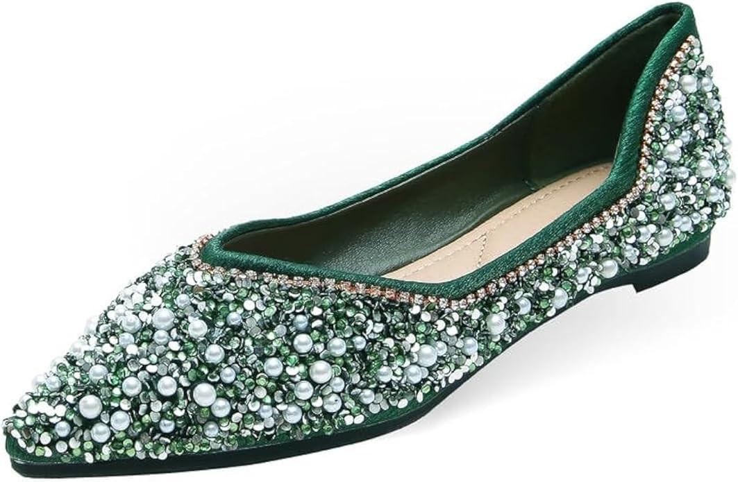 Women's Flats Comfortable Pointed Rhinestone Ballet Flats for Women Sparkle Elegant Dress Flats | Amazon (US)