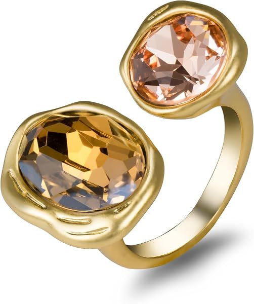 Melhill Antiqued Crystal Ring Cubic Zirconia Gemstones 18K Gold-Plated Adjustable Open Band Minimalist Vintage Statement Jewelry for Women | Amazon (US)