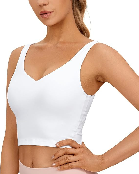CRZ YOGA Butterluxe Womens V Neck Longline Sports Bra - Padded Workout Crop Tank Top with Built i... | Amazon (US)