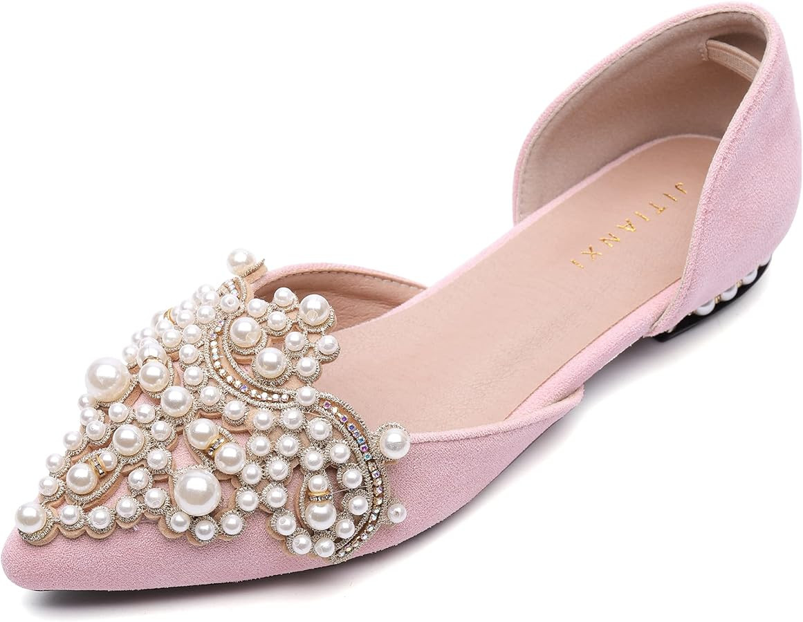 Womens Foldable Ballet Flats Bling Rhinestone Pointed Toe Comfort Slip On Walk Work Loafers Brida... | Amazon (US)