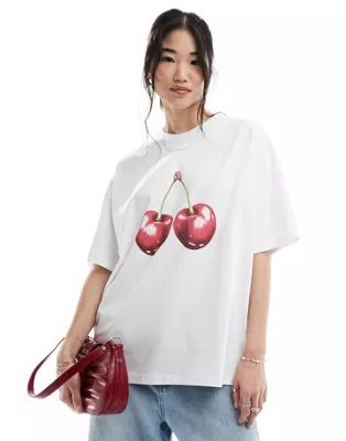 ASOS DESIGN oversized t-shirt with cherry graphic in white | ASOS (Global)