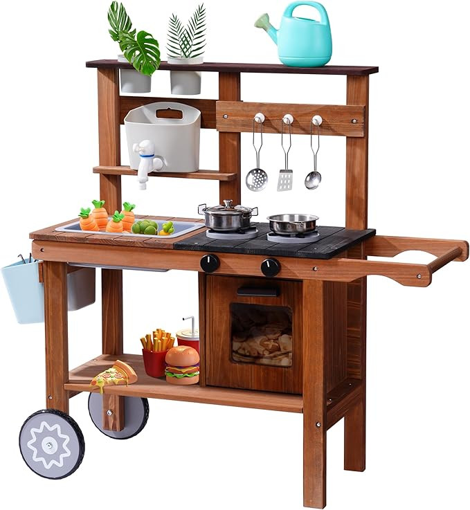 ROBOTIME Mud Kitchen for Kids Outdoor, Wooden Kids Kitchen Playset with Wheels, Outdoor Play Kitc... | Amazon (US)