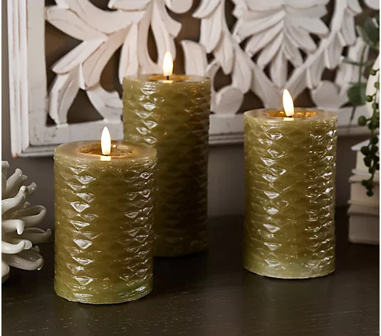 Set of 3 Textured Wax Flameless Candles by Kim Gravel | QVC