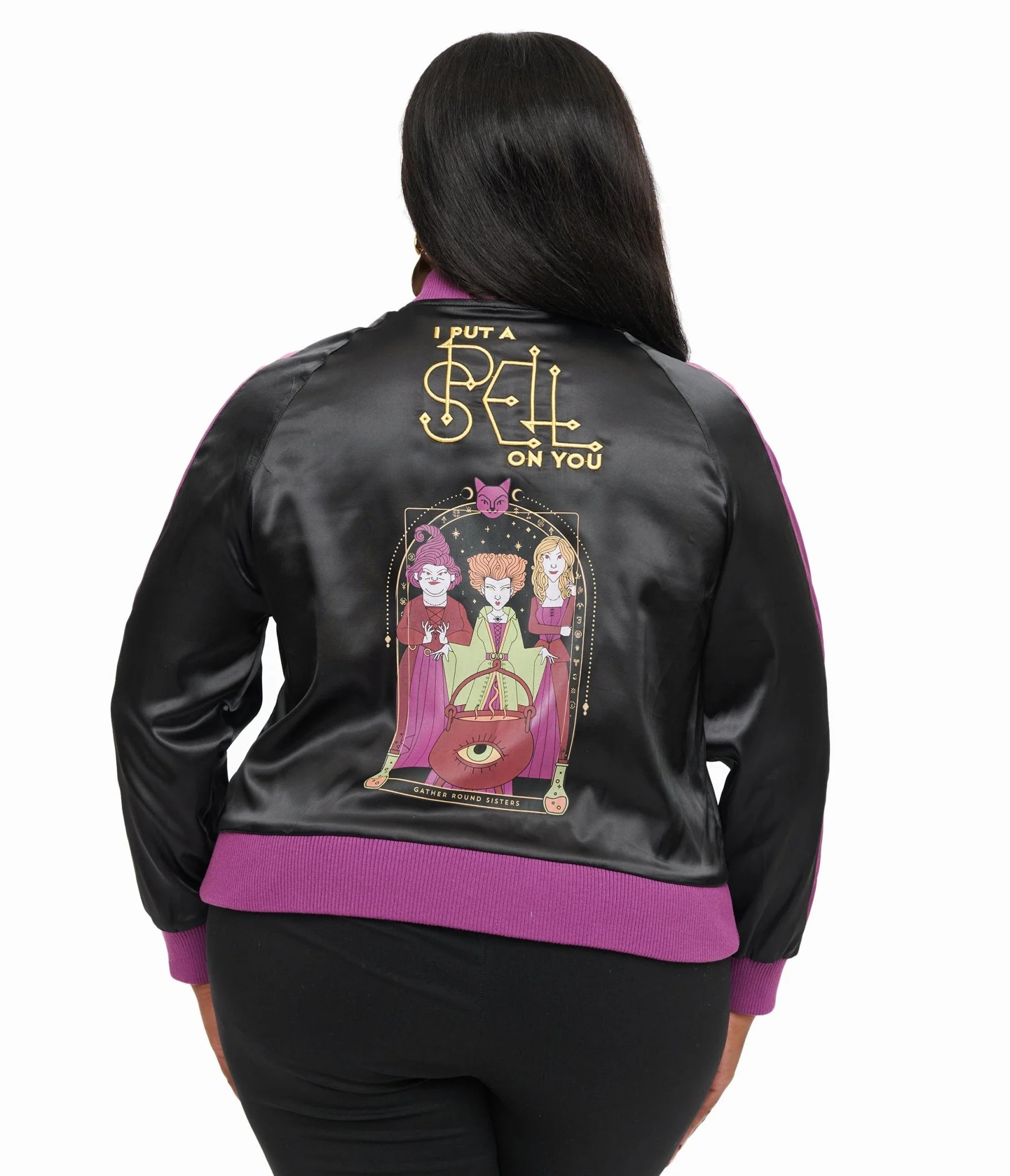 Disney Hocus Pocus Collection by Unique Vintage Plus Size Purple & Black Hocus Pocus Spell Bomber... | UniqueVintage