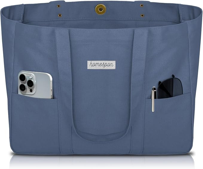 HOMESPON Large Canvas Tote Bag for Women Everything Bag with Pockets and Laptop Sleeve | Amazon (US)