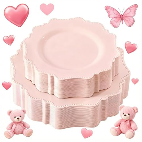 COLOSUS 60 Pack Pink Plastic Plates Set for 30 Guest,Pink Party Plates,Heavy Duty Pink Plates,inc... | Amazon (US)