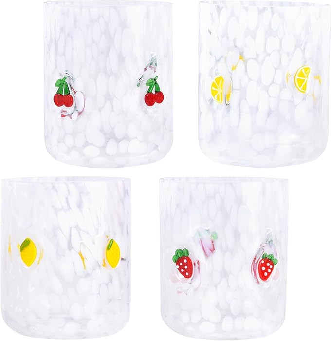 4 PCS 14 Ounce Icon Juice Glasses,Anthropology Glass Cups,Juice Drinking Cups,Four Patterns,Stron... | Amazon (US)