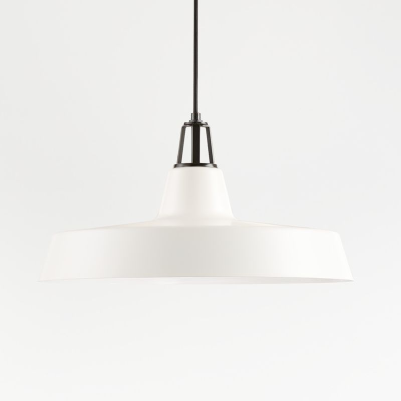 Maddox White Farmhouse Pendant Large with Black Socket | Crate and Barrel | Crate & Barrel