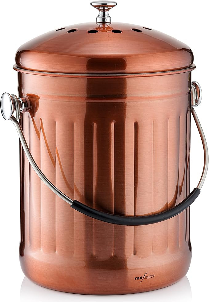 RED FACTOR Premium Compost Bin for Kitchen Countertop - Stainless Steel Food Waste Bucket with In... | Amazon (US)
