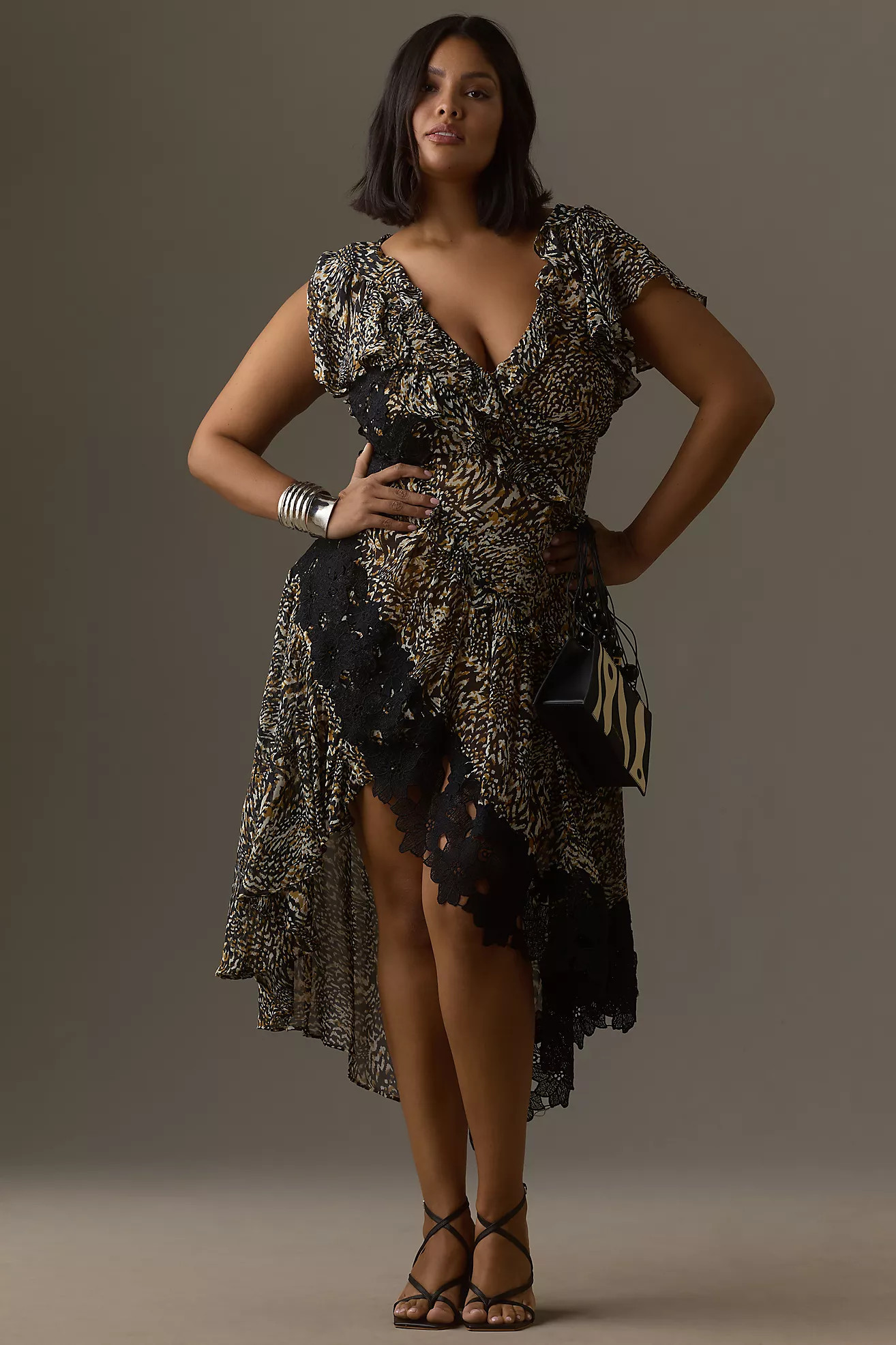 By Anthropologie V-Neck Ruffle Lace Slip Dress | Anthropologie (US)