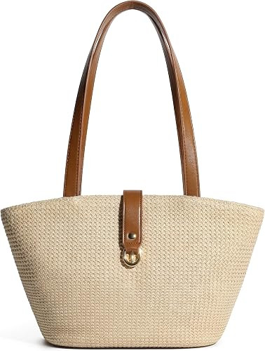 Straw Tote Bag for Women, Woven Raffia Straw Purse, Boho Beach Bag with PU Handle, Summer Vacatio... | Amazon (US)