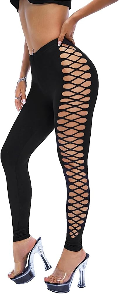 MakeMeChic Women's Cut Out Sexy Leggings Criss Cross Skinny Pants Party Clubwear | Amazon (US)