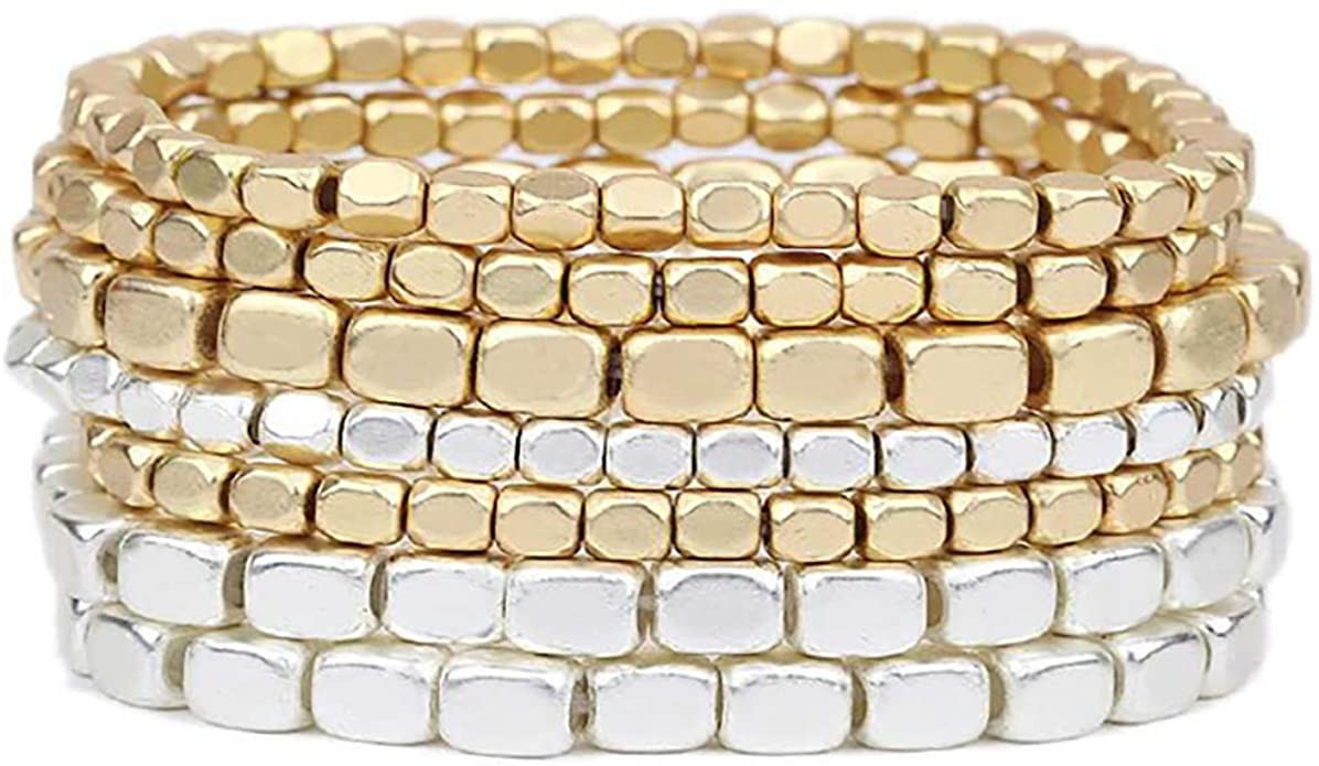 Rosemarie Collections Women's Chunky Nugget Multi Stacking Statement Stretch Bangle Bracelet Set ... | Amazon (US)