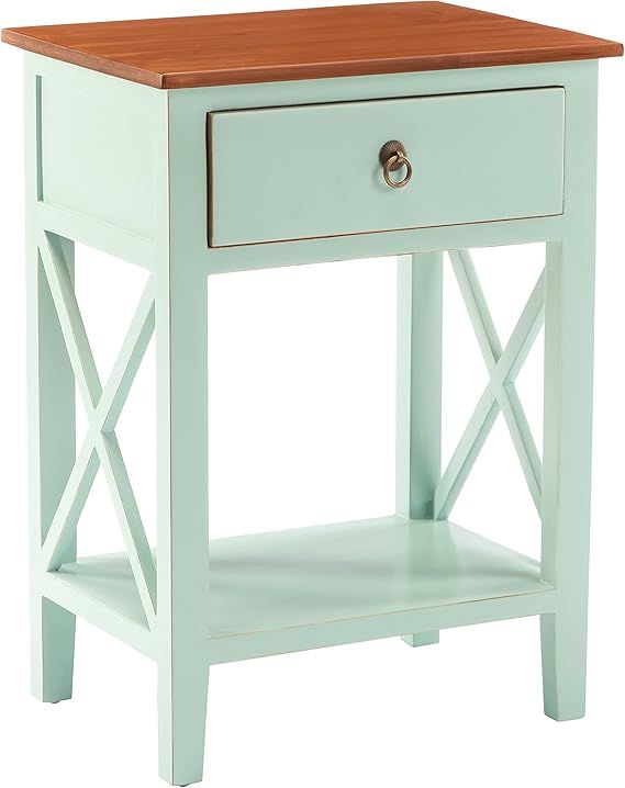 Porthos Home Unique Side Table Cabinet with Drawer,Shelf for Bedroom Blue | Amazon (US)