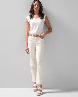 High-Rise Everyday Soft Denim™ Tonal Beaded Straight Jeans | White House Black Market