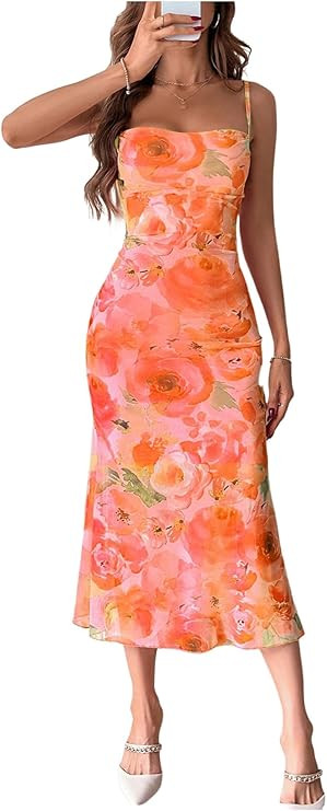 GORGLITTER Women's Floral Wedding Guest Derby Midi Dress Cocktail Summer Boho Beach Going Out Fis... | Amazon (US)