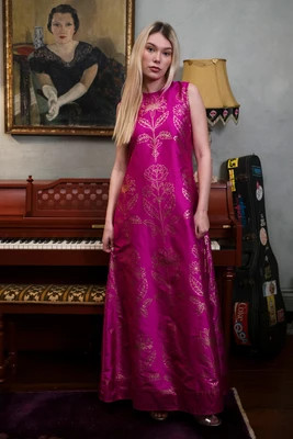 Tibi Dress | Fuchsia/Gold Dahlia Silk Taffeta | SUE SARTOR