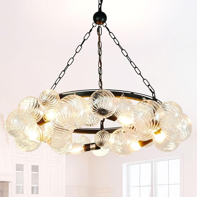 WJShome 27.5" Black Chandelier 6-Light Modern Bubble Ball Farmhouse Glass | Amazon (US)