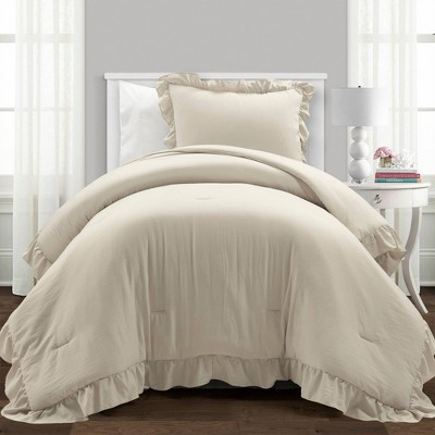 Lush Décor 2pc Twin/Twin Extra Long Reyna Ultra Soft Oversized Comforter Set Pure Wheat: Microfiber, OEKO-TEX Certified | Target