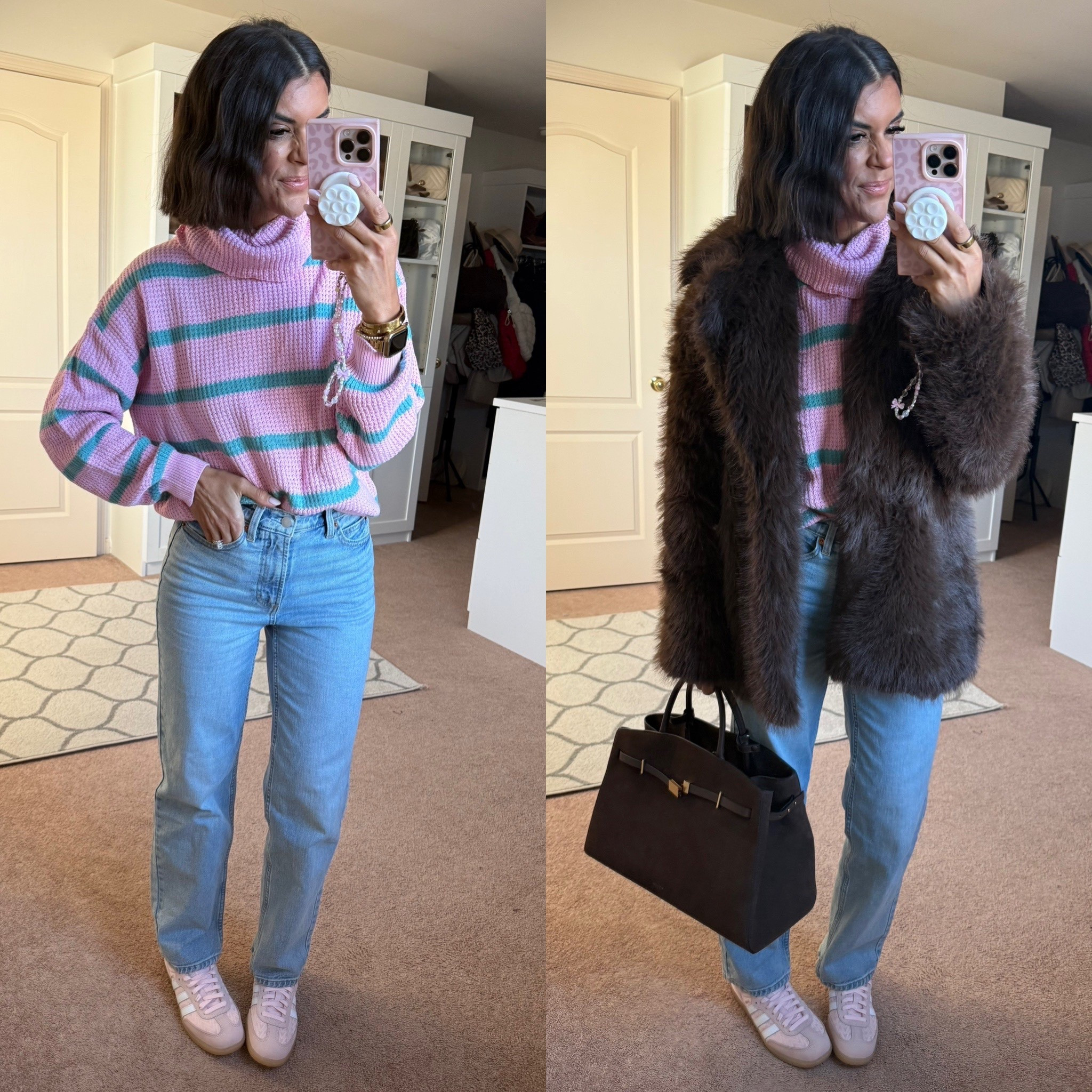 Today’s fit- size small in sweater and fur, size 2 in jeans
Sambas fit tts 

#LTKSeasonal #LTKgrwm #LTKValentine