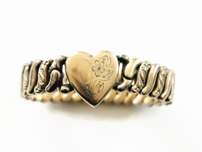 Vintage Heart Expansion Bracelet - Designer La Mode - Engraved Floral Design - Stretch - Circa 19... | Etsy (US)