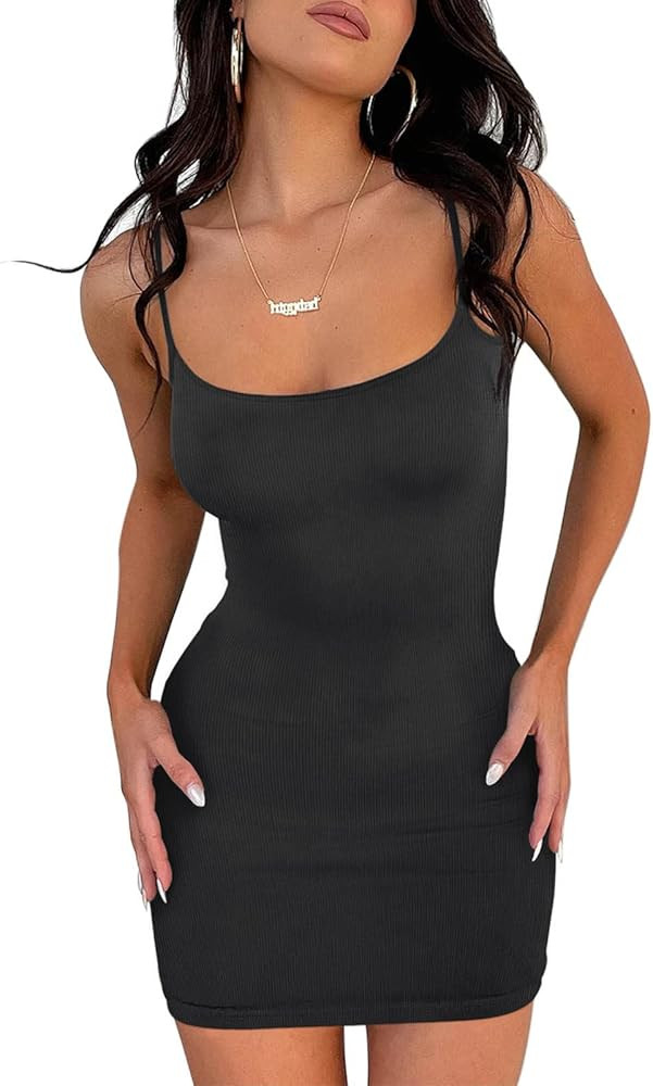 REORIA Women’s Sexy Lounge Slip Short Dress Casual Sleeveless Backless Ribbed Bodycon Mini Dres... | Amazon (US)