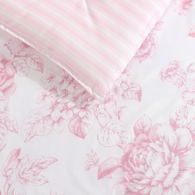 Laura Ashley Delphine Pink Cotton Reversible Comforter Set | Wayfair North America