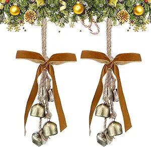 Lukmaa 2 Pcs Christmas Cow Bells with Bow Tranquil Wind Metal Bells with Jute Hanging Rope Rustic... | Amazon (US)