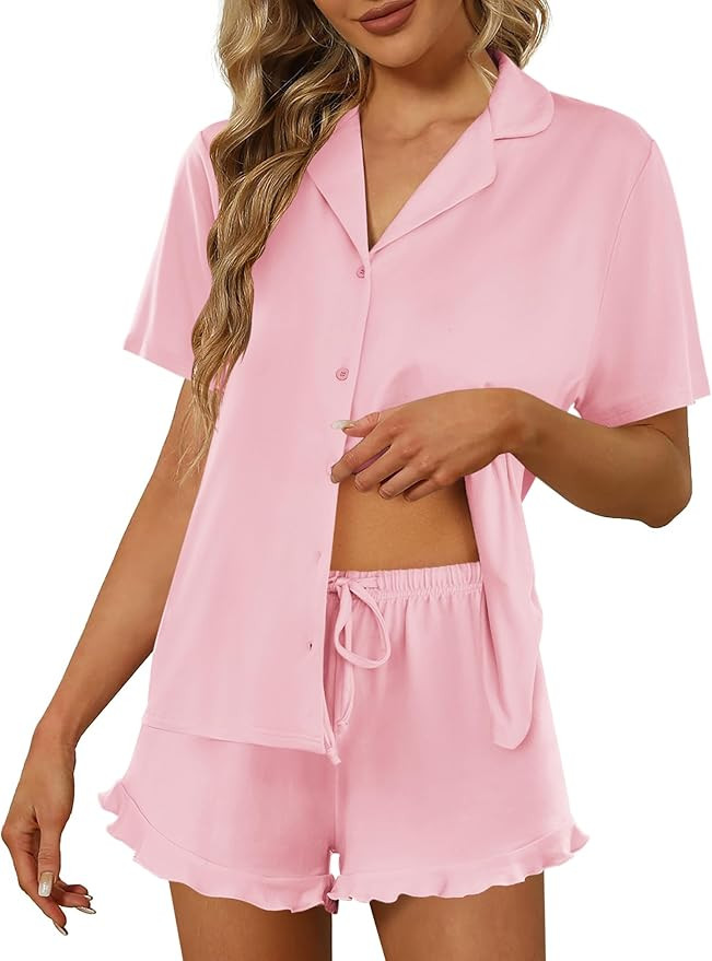 Ekouaer Pajamas Set for Women Short Sleeve Sleepwear Button Down Pjs Lounge Sets Soft Nightwear | Amazon (US)