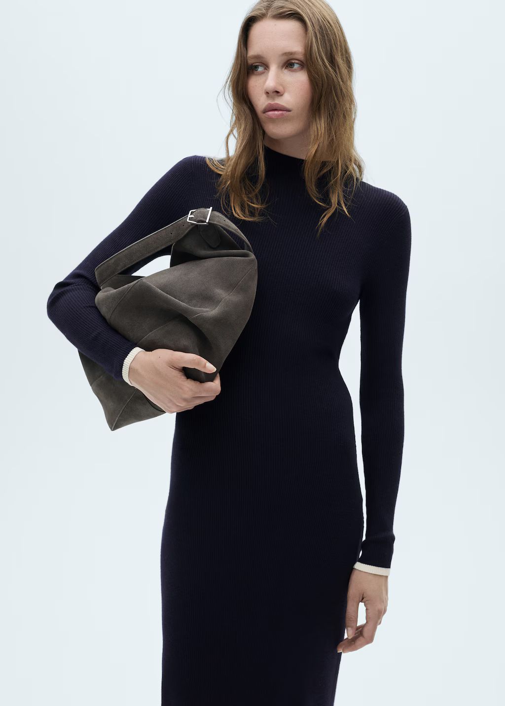 Knitted dress with contrasting trims - Woman | MANGO United Kingdom | MANGO (UK)