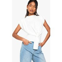 boohoo Women's Crepe Knot Cowl Neck Blouse in White | Size: 12 | Knitted | boohoo (US & Canada)