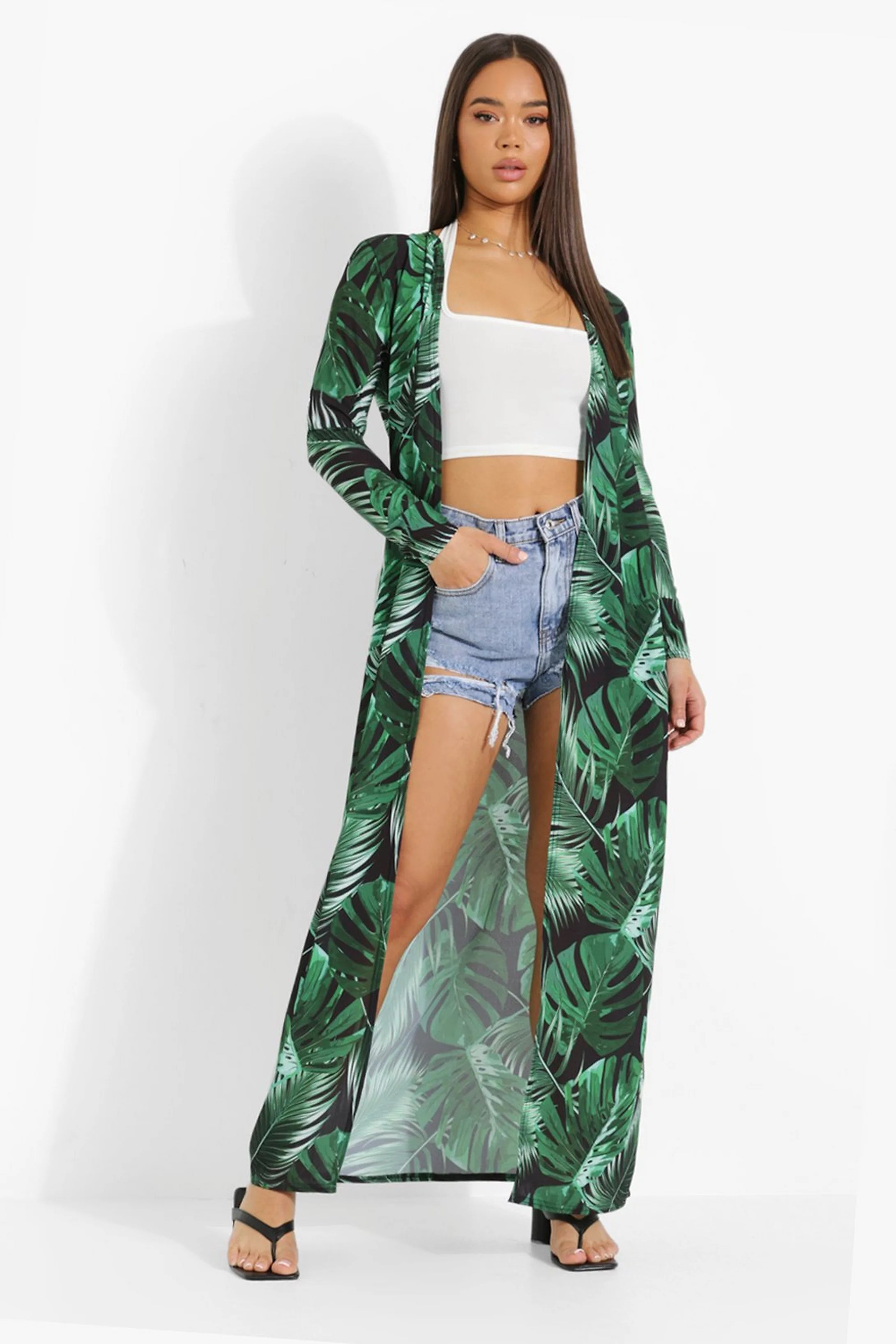 Palm Print Maxi Kimono | Boohoo.com (US & CA)