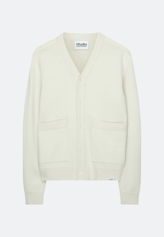 Herren V-Neck Strick-Jacke Oversized fit Lammwollmischung ecru | Seidensticker | Seidensticker (DE)