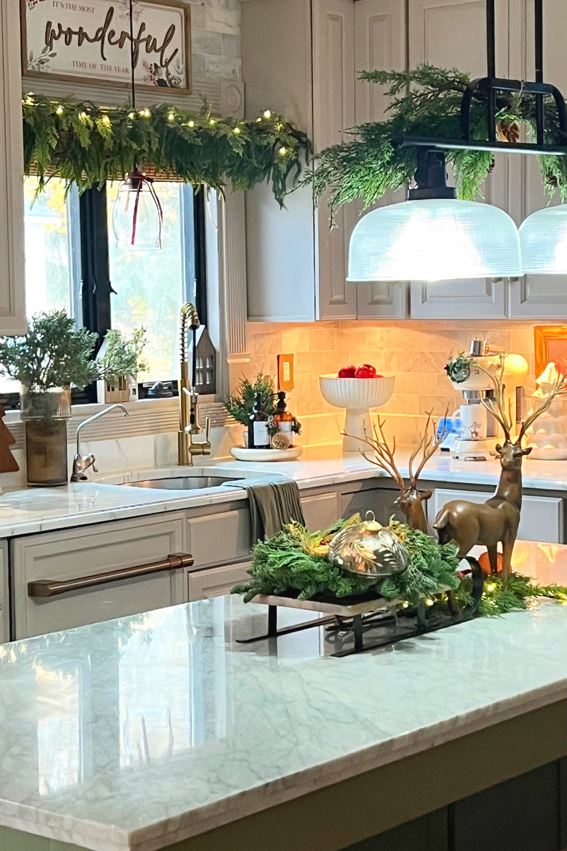 Wao! My kitchen is so cozy and perfect
For Christmas Cooking ! I wanted some fresh branches and mix it with some affordable pine garland. They are gorgeous on my windows and Reindeers are great. 

#LTKhome #LTKCyberWeek #LTKHoliday