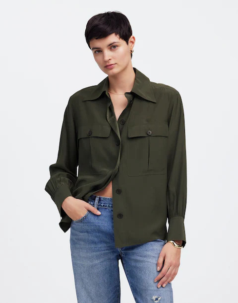 Silk Utility-Pocket Button-Up Shirt | Madewell | Madewell