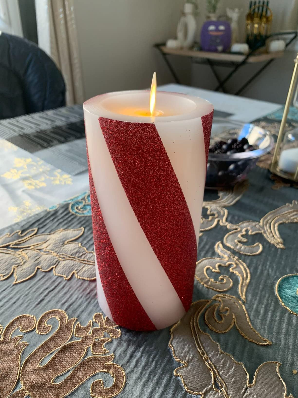 Luminara Candy Cane Flameless Moving Flame LED Candle (5.5-inch) Real Wax with Red Wide Glitter S... | Amazon (US)